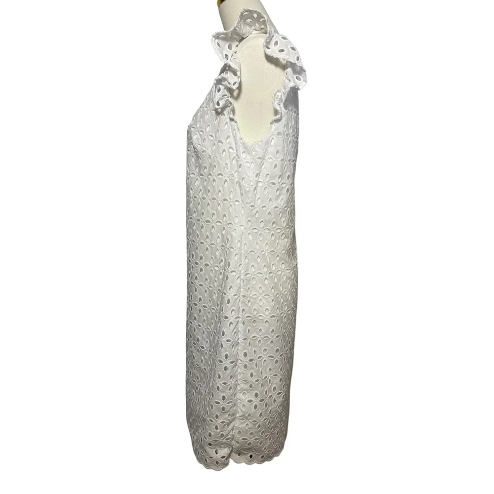 American Living White Eyelet Dress Women's Size 12 Ruffle Cap Sleeve Shift - Picture 4 of 15